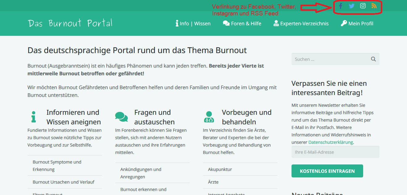 Das Burnout Portal Startseite