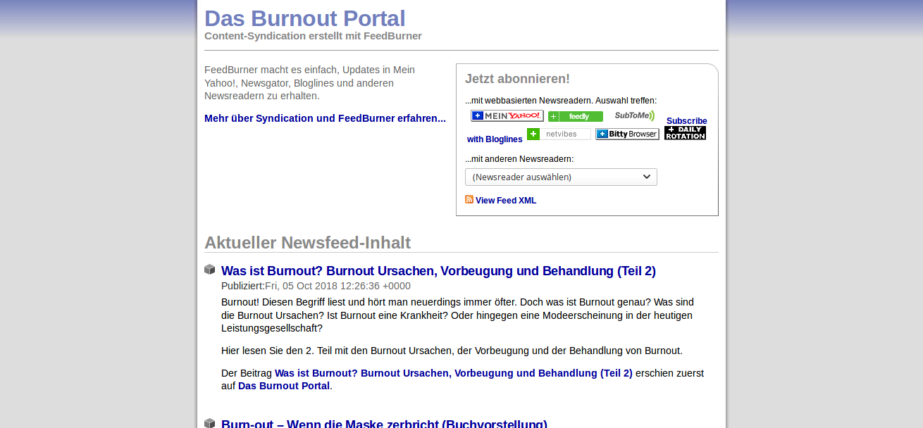 Das Burnout Portal als RSS Feed