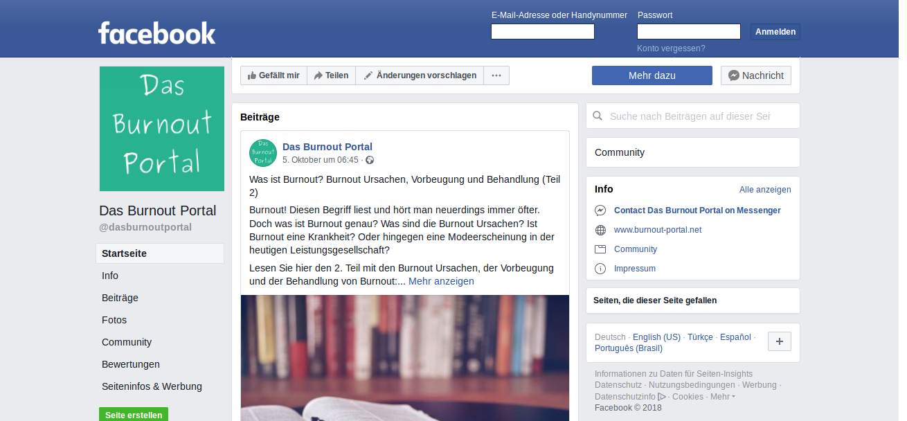 Das Burnout Portal auf Facebook