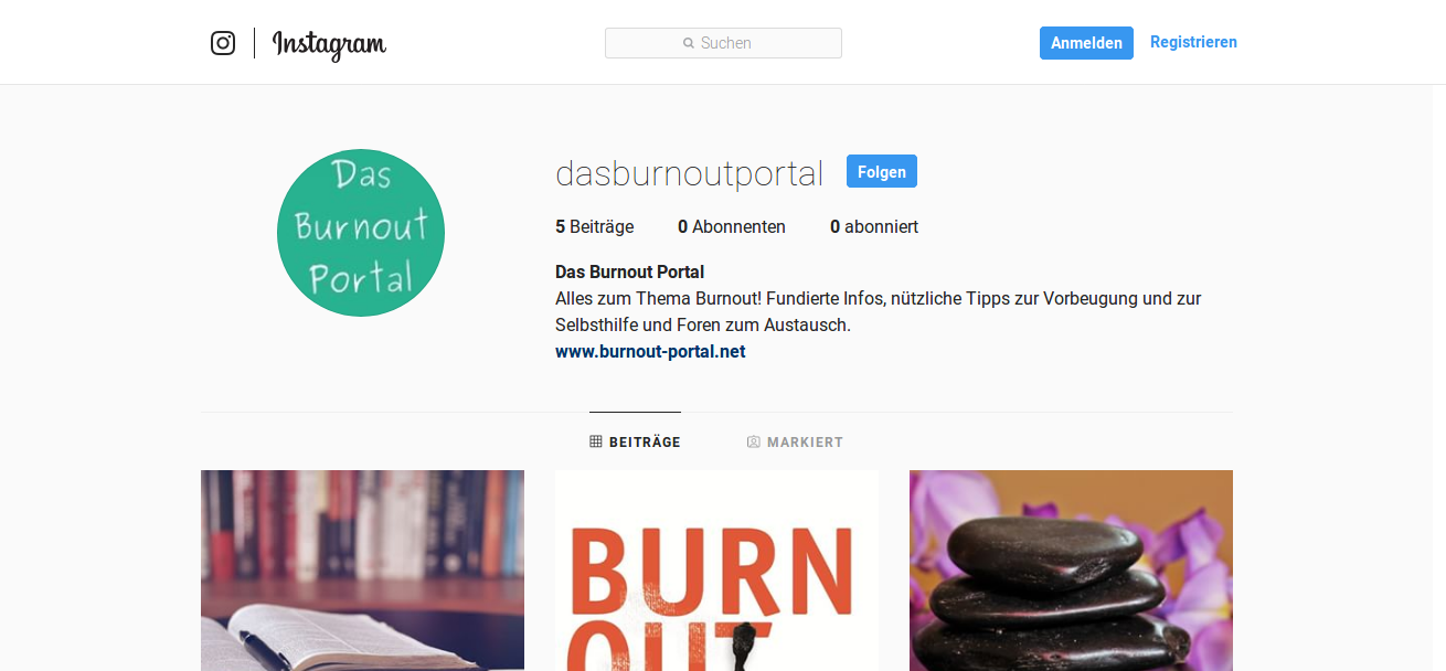 Das Burnout Portal auf Instagram