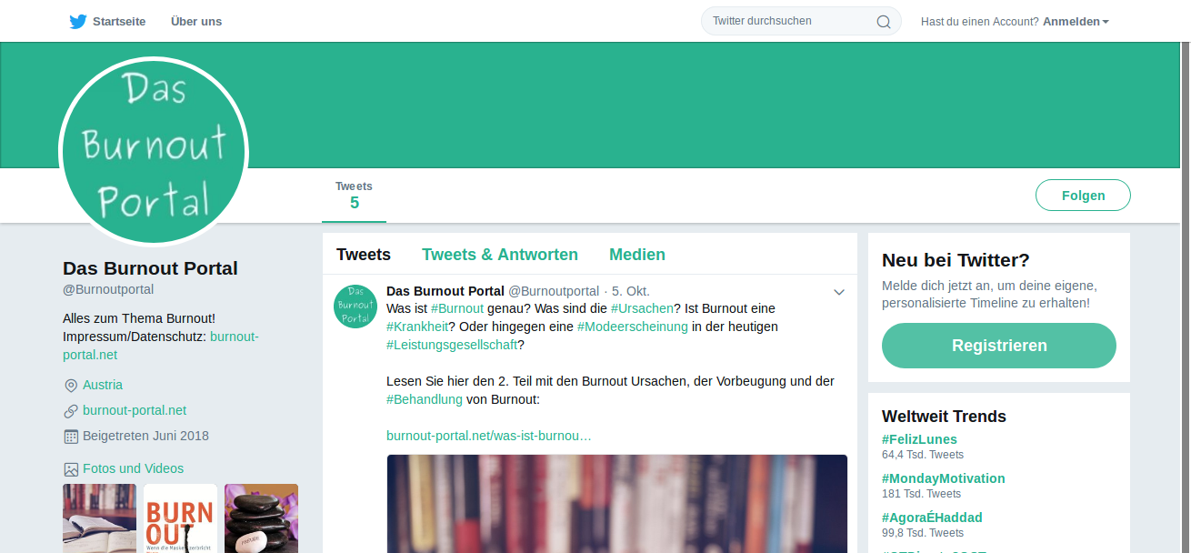 Das Burnout Portal auf Twitter